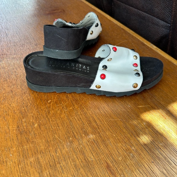 White Leather Slip on Sandals - Picture 2 of 11